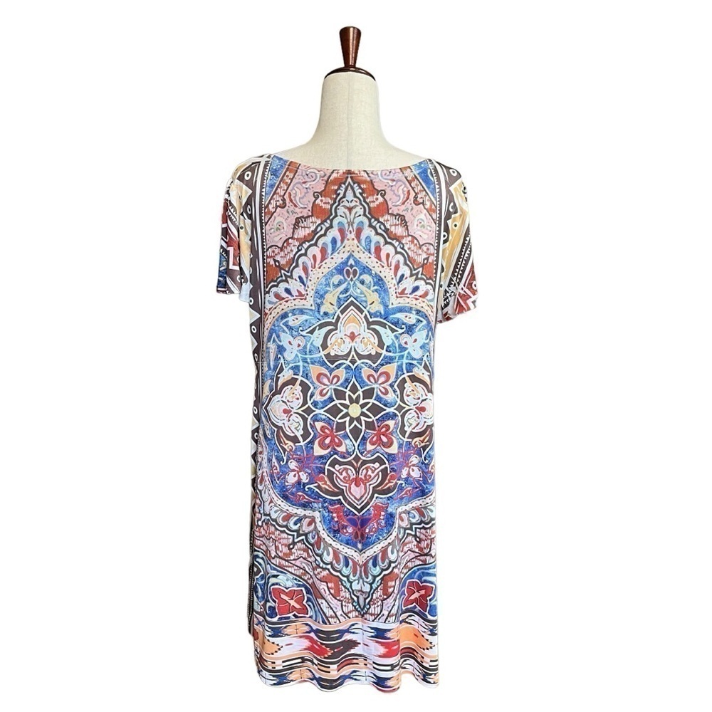 Style & Co Beaded Multicolor Short Sleeve Smock Dress. Size XL #1130 - Picture 4 of 5